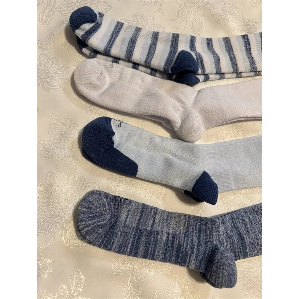 Tommie Copper 4 Pack SnugStay WOTC Compression Socks Blue White Stripe Large